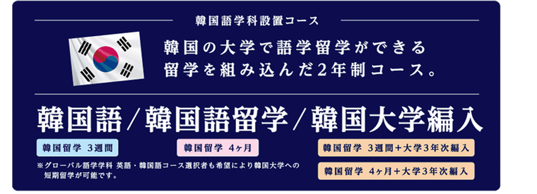 韓国語・韓国語留学・韓国大学編入の3コース