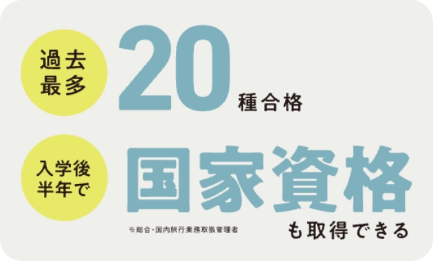 過去最多20種合格 入学後半年で国家資格も取得できる